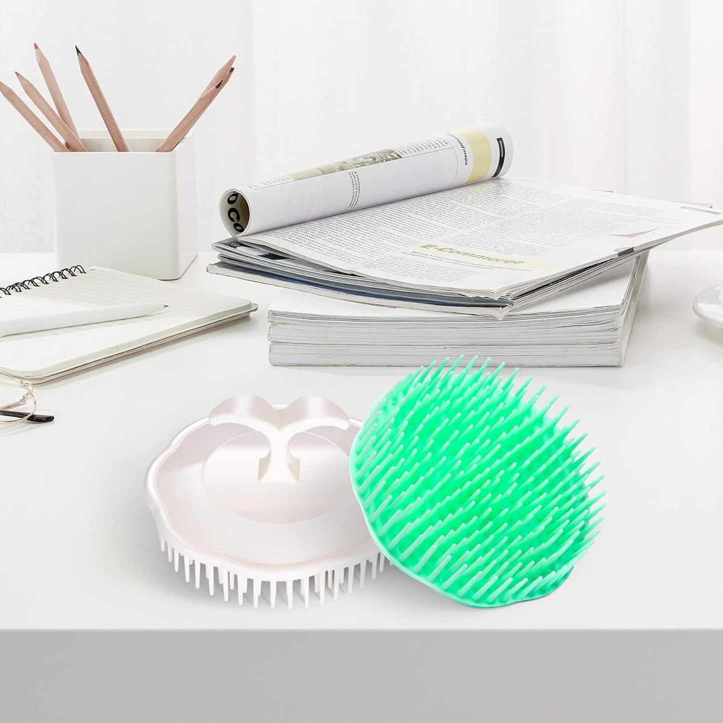 Hair Scalp Brush Dandruff Cleaning Brush Shower Scalp Shampoo Brush Scalp Massager Pack of 4 (White and Green)