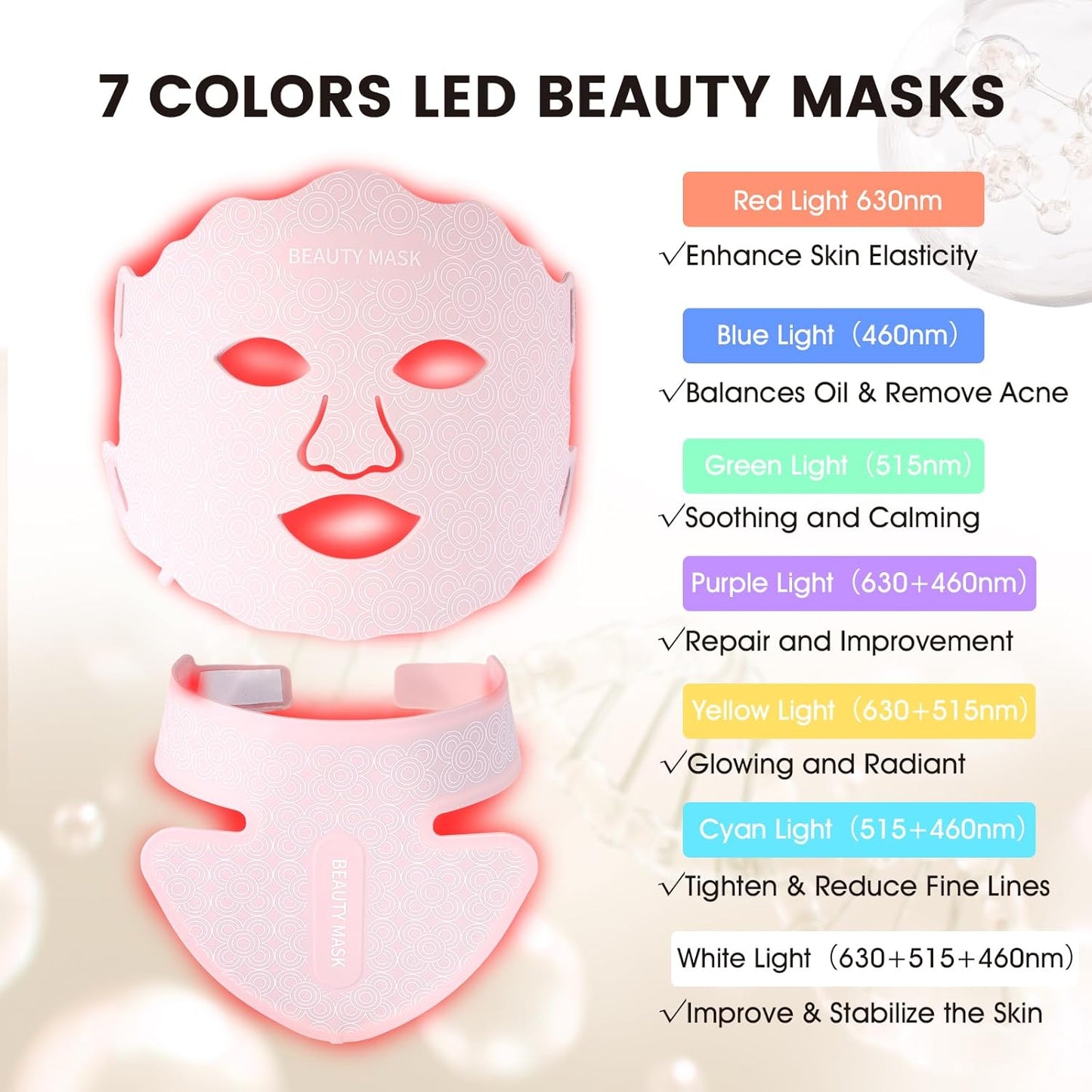 Red Light Therapy for Face and Neck, Led Face Mask Light Therapy, 7 Colors Light Therapy for Face & Neck, Red Light Therapy Mask for Skin Improve, Firm and Sooth, Professional Skin Care at Home