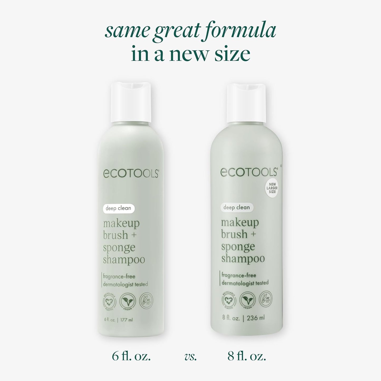 EcoTools Makeup Brush + Sponge Shampoo, Remove Makeup & Impurities From Tools, Sponges, & Puffs, Fragrance-Free Brush Cleanser, No Harsh Chemicals, Vegan, & Cruelty-Free, 8 fl. oz./236 ml. Bottle