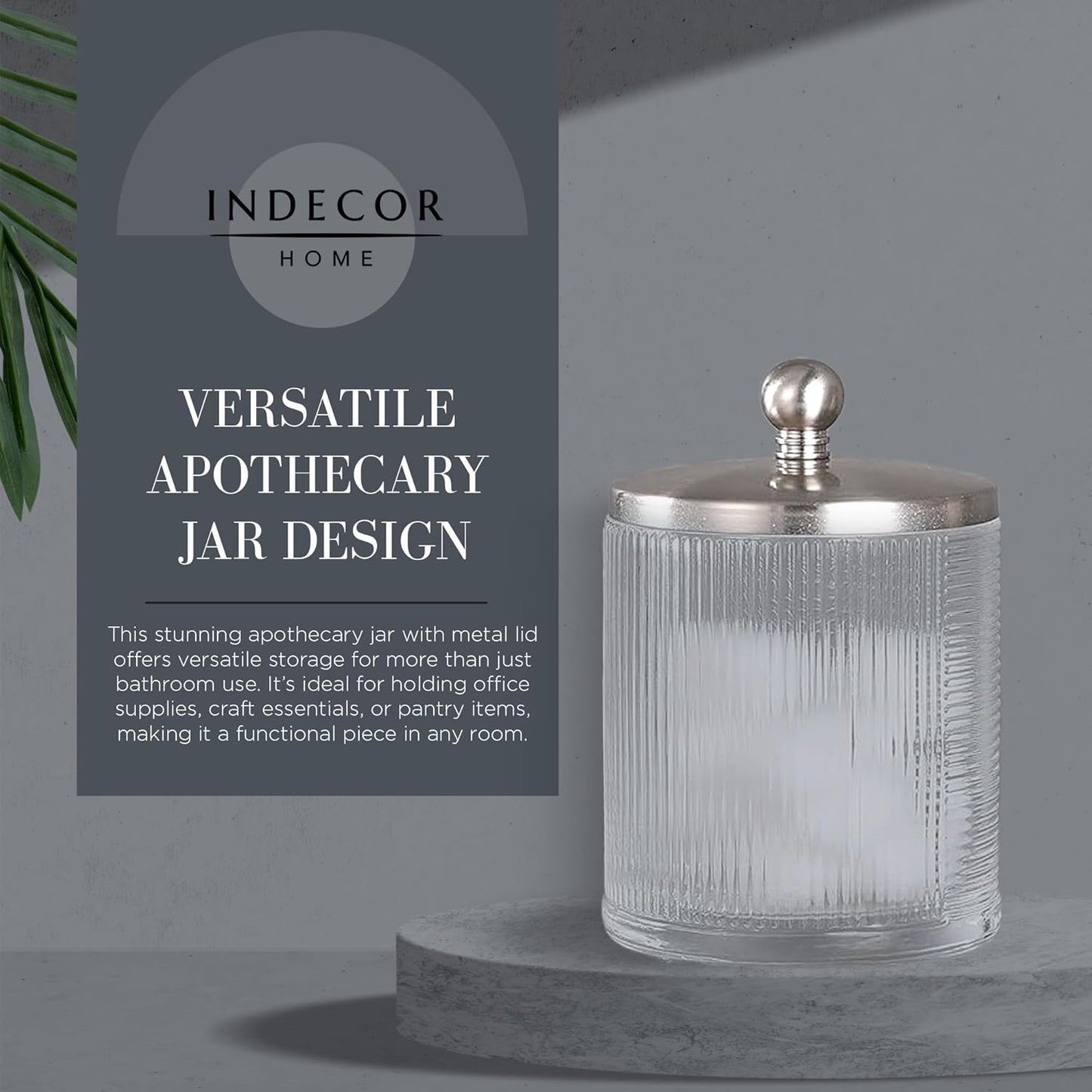 Glass Jar with Metal Lid for Bathroom Organization, Clear Apothecary Jar for Cotton Balls, Q Tips, and Small Accessories, Stylish Bathroom Storage Container Nickel, Clear