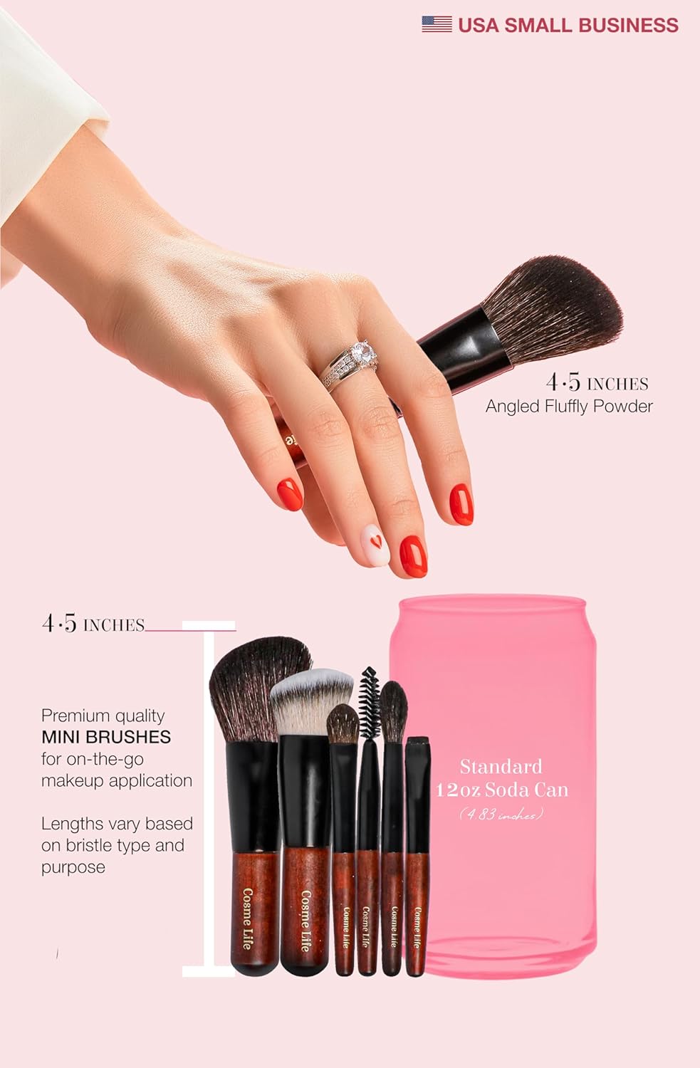Cosme 9 FLAWLESS FACE MINI Makeup Brush Set: Foundation, Eyeshadow, Blush, Contour, Powder Make Up Brush Set & Case. Synthetic & Natural Hair Makeup Brushes inspo by Japanese Travel Makeup Brushes