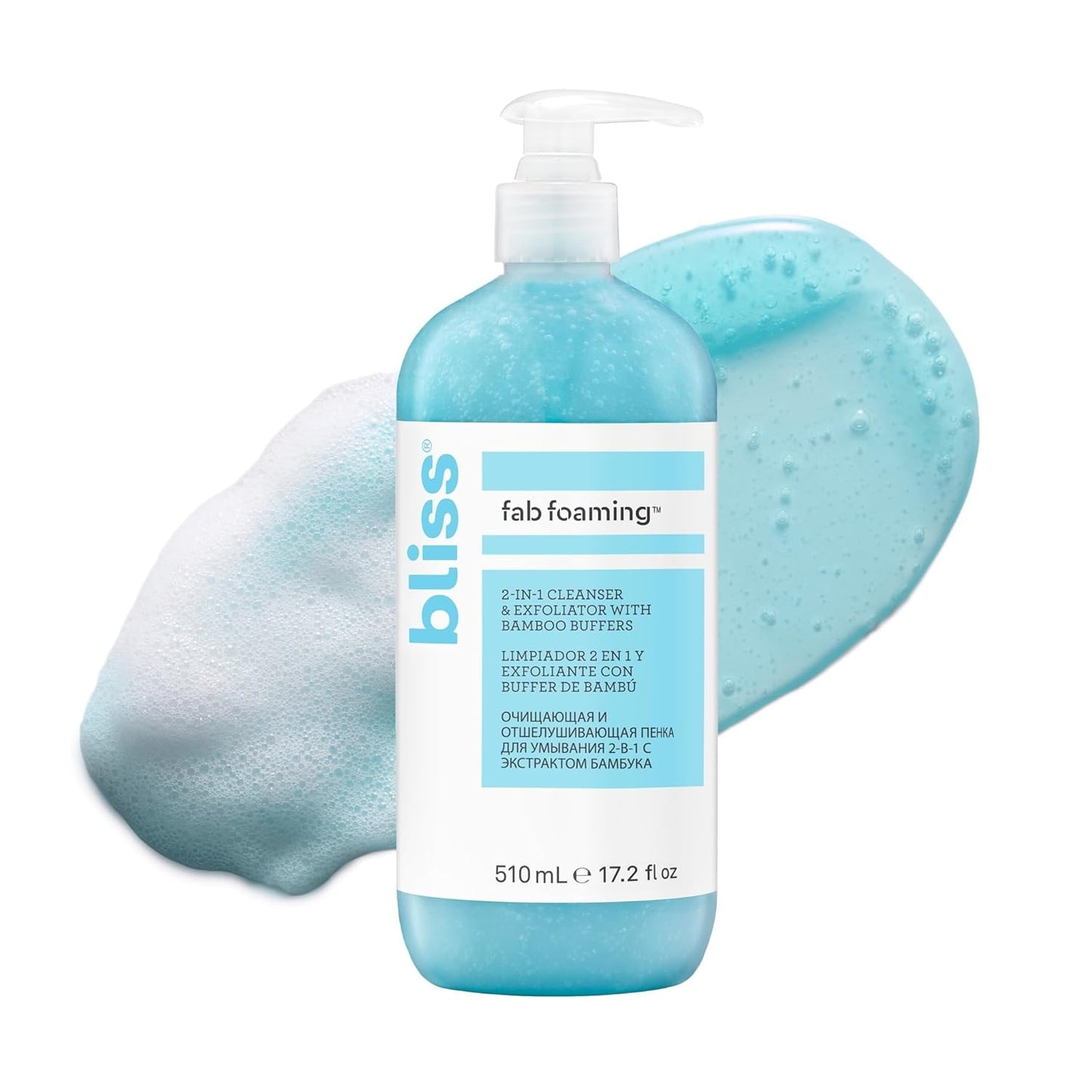 Bliss Pro Fab Foaming 2-In-1 Cleanser and Exfoliator with Bamboo Buffers - 17.2 Fl Oz - Oil-Free Gel Face Wash - Makeup Remover - Vegan & Cruelty Free