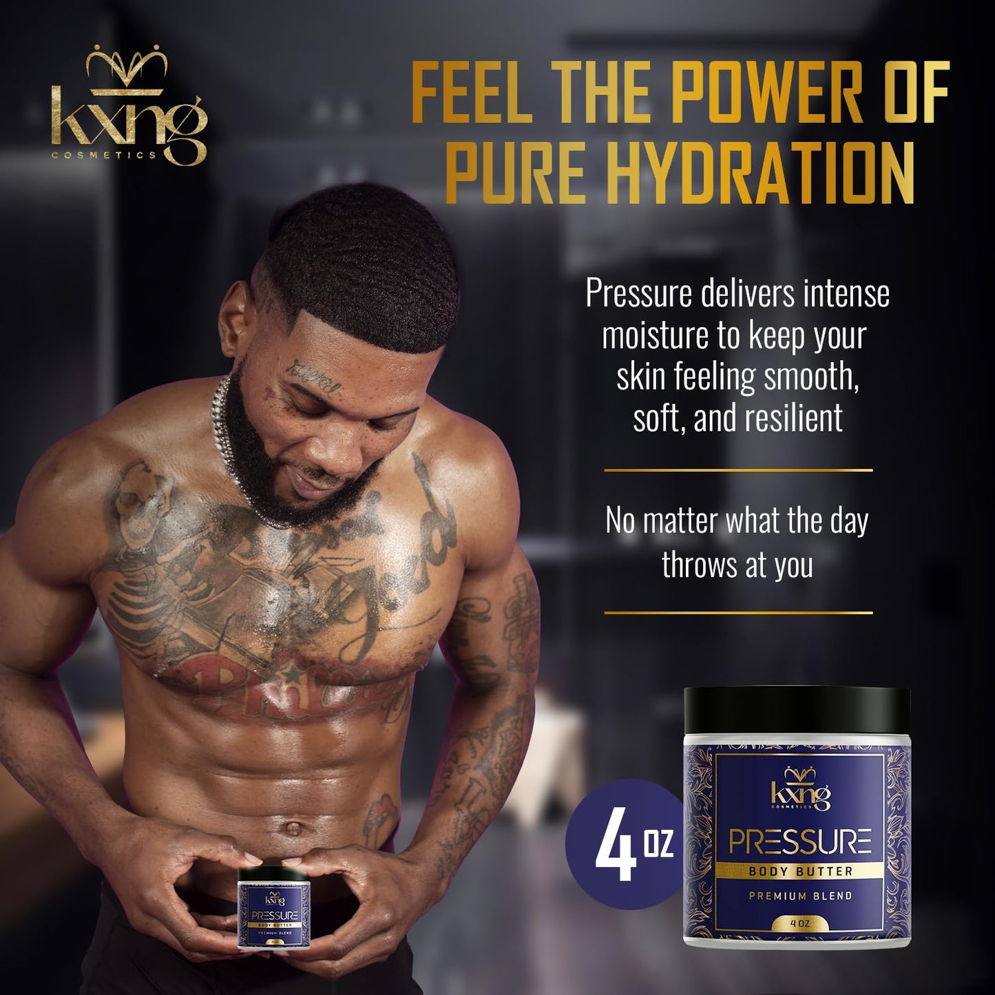 KXNG Cosmetics, Body Butter, Organic Skin Care for Men and Women, Body Moisturizer Lotions and Creams, Raw Shea Butter, Cocoa Butter, Mango, Coconut Oil, Hand, Foot, All Skin Types (Pressure)