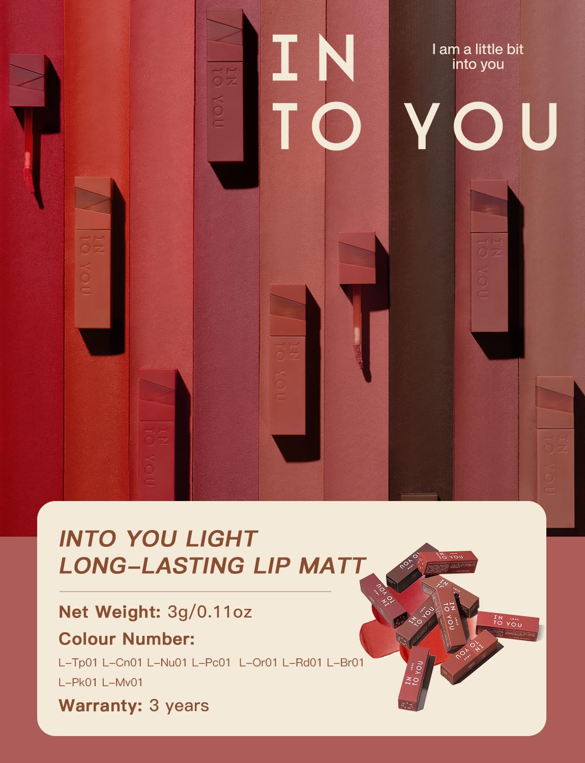 INTO YOU Matte Lipstick Velvet Lip Stain Lip Mud Long Lasting Waterproof Lip Stain Lip Gloss Makeup Moisturizing Lipstick for Women(L-Pk01)