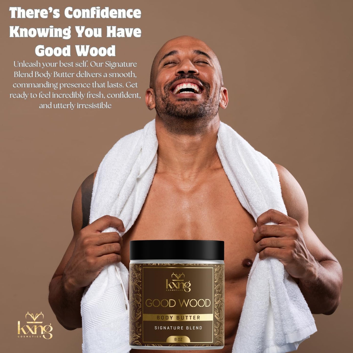 KXNG Cosmetics, Body Butter, Organic Skin Care for Men and Women, Body Moisturizer Lotions and Creams, Raw Shea Butter, Cocoa Butter, Mango, Coconut Oil, Hand, Foot, All Skin Types (Good Wood XL)