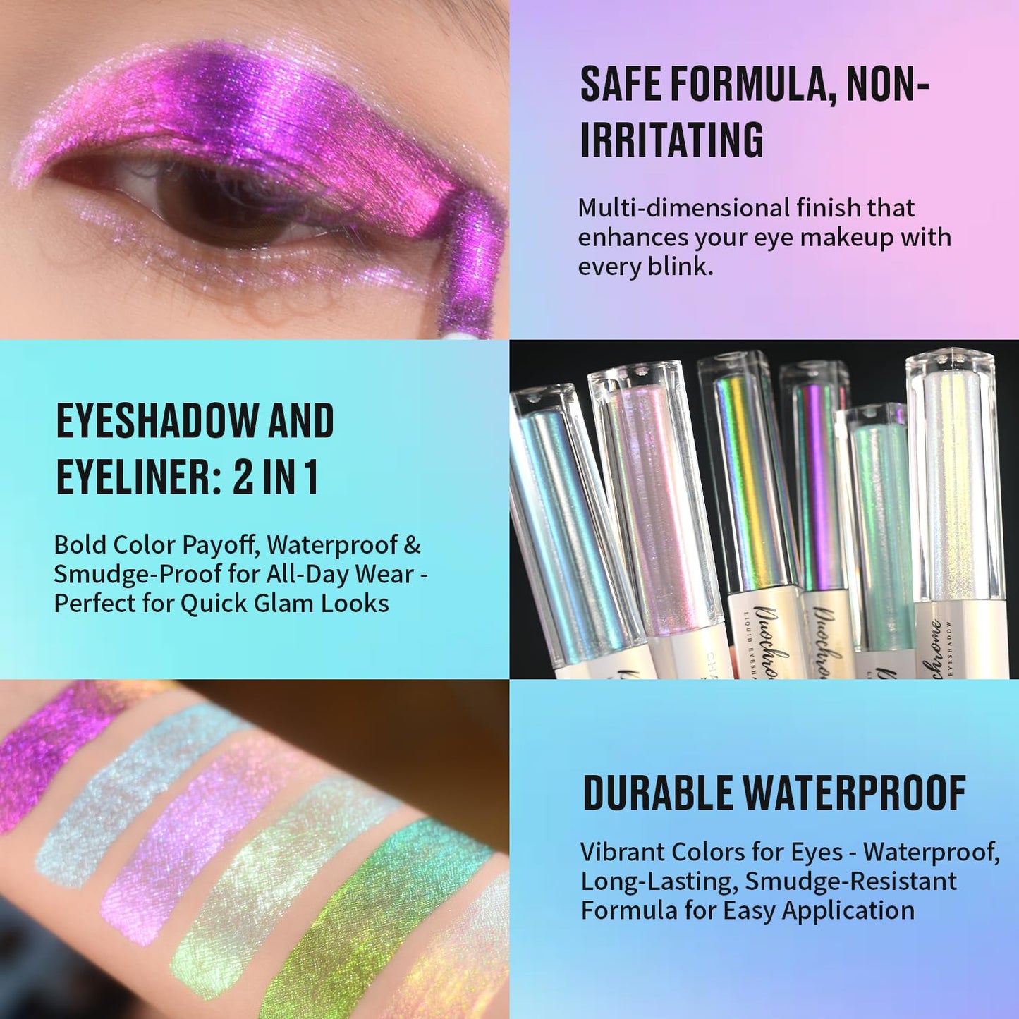 CHARMACY 2 in 1 Starlit Duochrome Liquid Eyeshadow, Glitter Sparkle Colorful Liquid Eyeliner, Quick Drying, High Pigmented, Long lasting Holographic Glitter Multichrome Eye Makeup #06