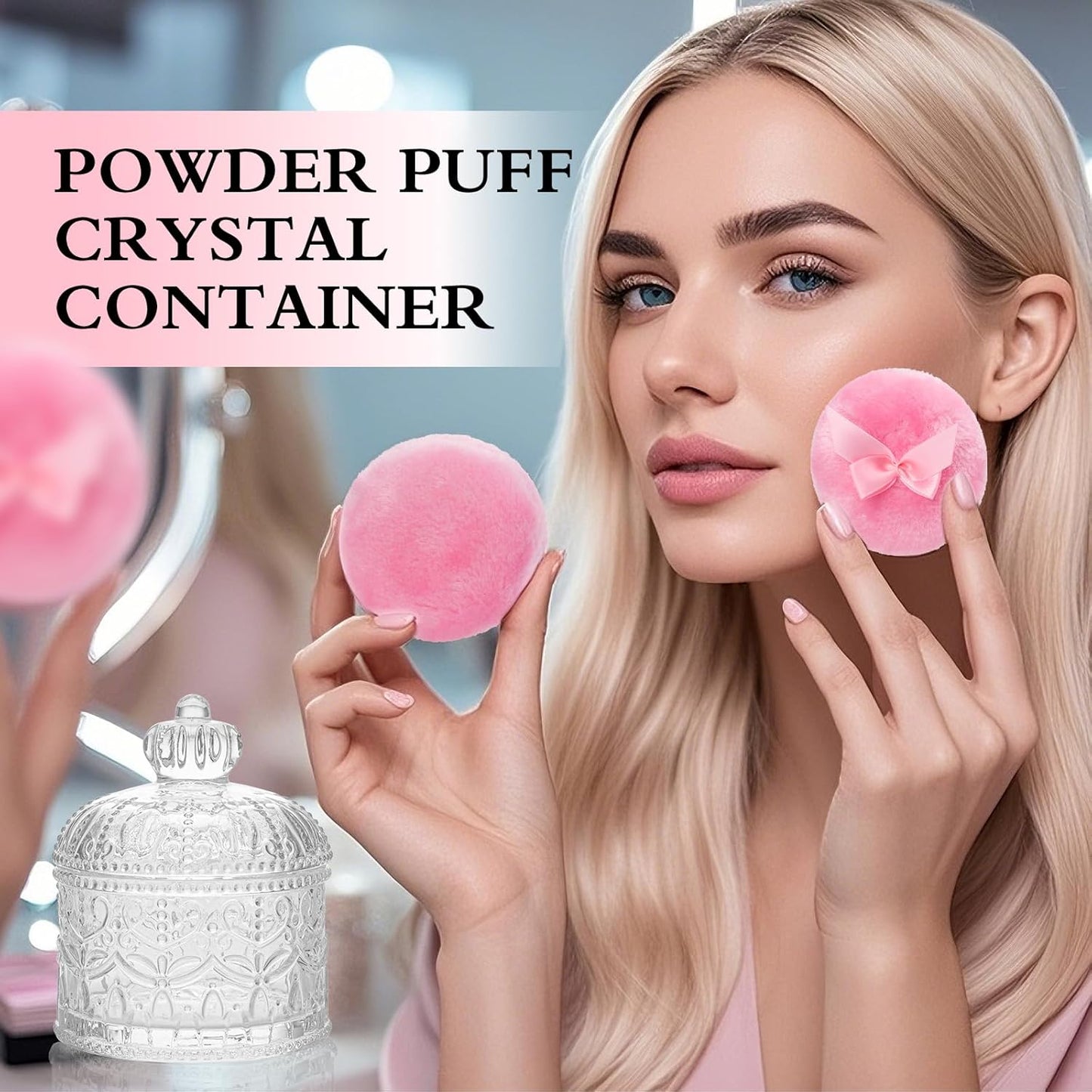 2 Pcs Large Body Powder Puff and Container Powder Container with Puff, Dusting Powder Puff Crystal Case, Body Powder for Women Soft Washable Reusable Velour Face Body Glitter Wet Dry Makeup(Crown)