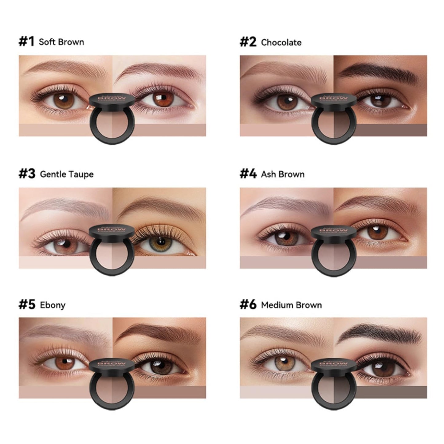 MAEPEOR Brow Powder Duo 6 Colors Natural Smooth Eyebrow Powder Professional Brow Contour Palette for Filler Defined & Sculpt (01 Soft Brown)