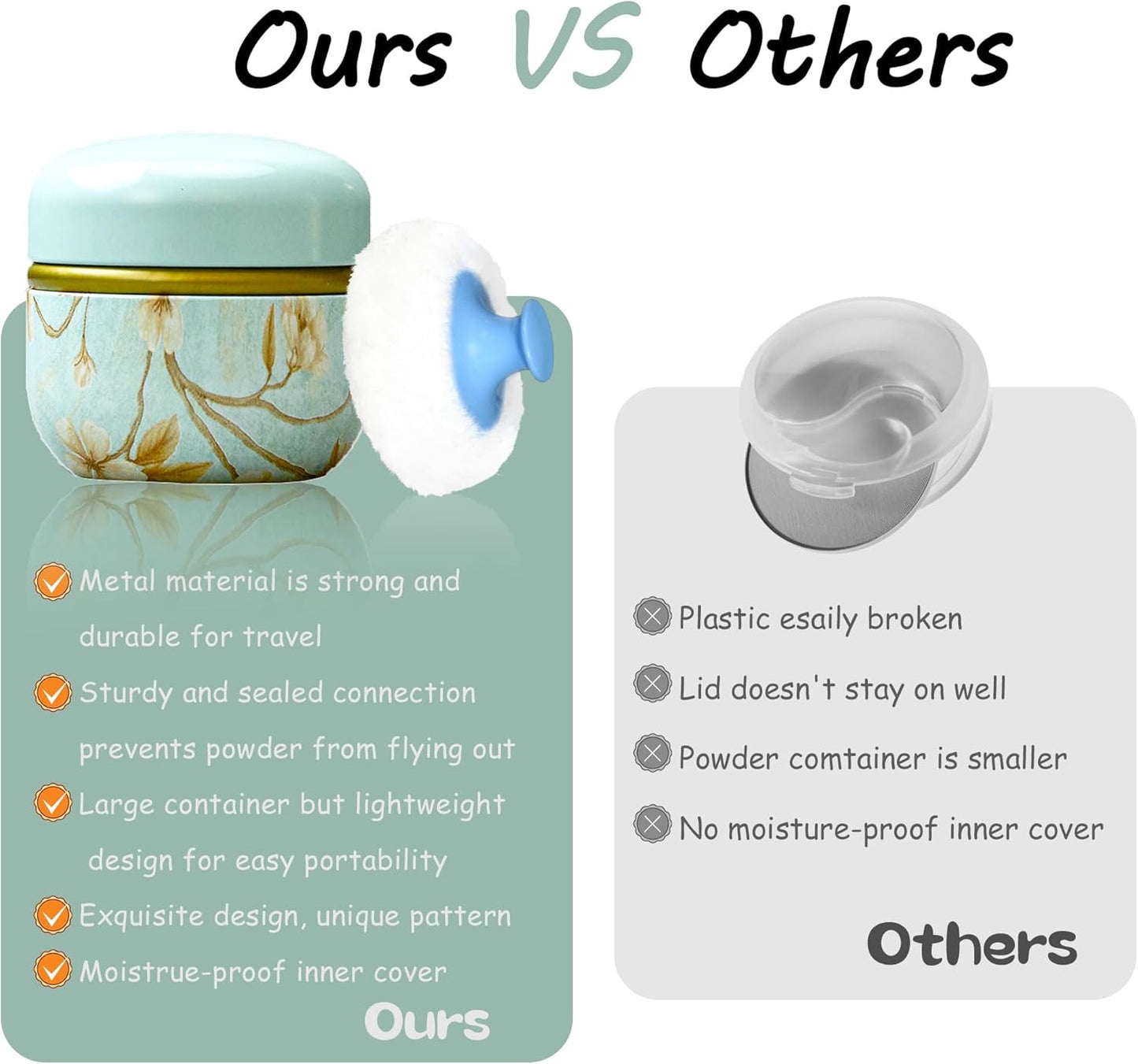 WEMEGA Body Powder Case with Powder Puff Powder Container Tea Box for Baby and Women Powder Puff and Powder Case for Travel (Vibrant)