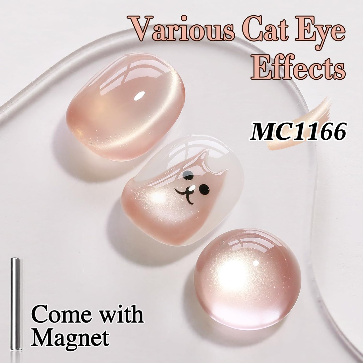 Double Rhythm 0.5 Oz Cat Eye Gel Polish with Magnet Same Color Same Bottle Holographic Glitter Shimmer Translucent Color Salon 15 ML Magnetic Nail Art (Apricot Nude-MC1166)