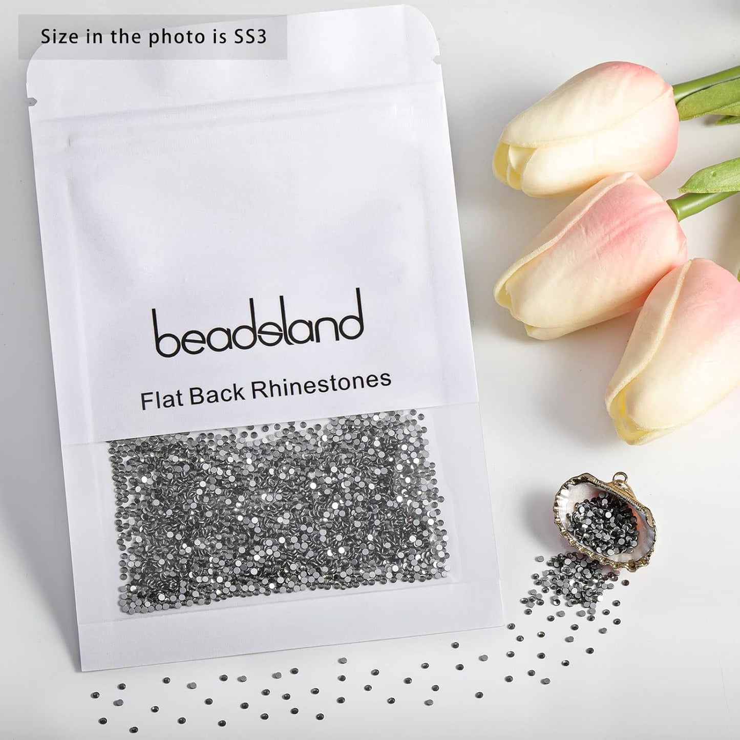 Beadsland 1440pcs Flat Back Crystal Rhinestones Round Gems for Nail Art and Craft Glue Fix,Black Diamond,SS3,1.2-1.4mm