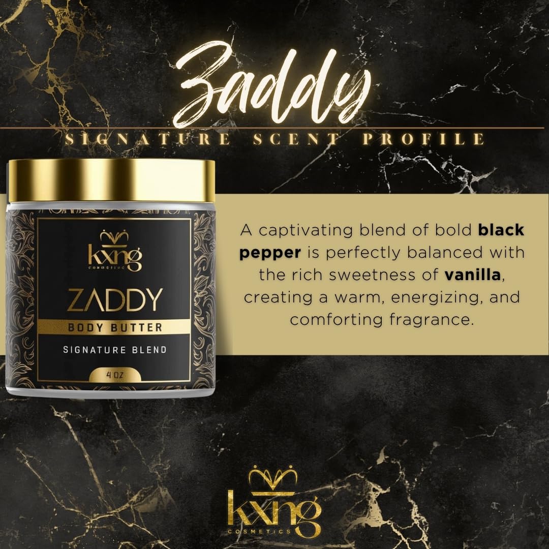 KXNG Cosmetics, Body Butter, Organic Skin Care for Men and Women, Body Moisturizer Lotions and Creams, Raw Shea Butter, Cocoa Butter, Mango, Coconut Oil, Hand, Foot, All Skin Types (Zaddy)