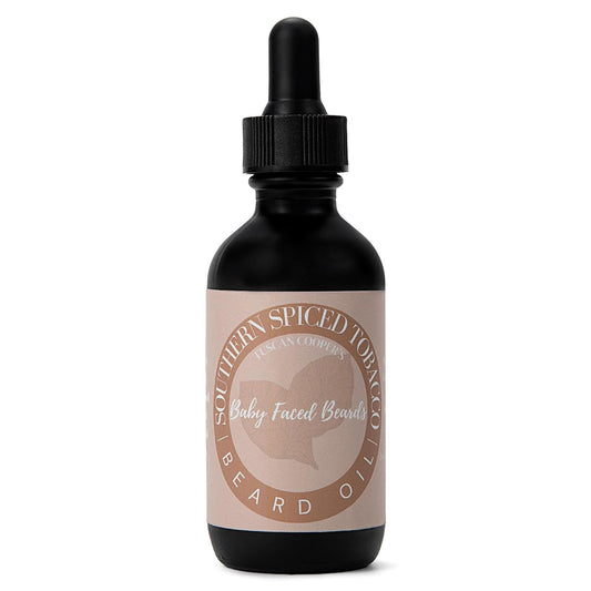Tuscan Cooper's Baby Faced Beards Oil for Men - Hydrating, Nourishing, Natural Beard Softener and Conditioner for All Hair Types. Coconut, Jojoba, and Sweet Almond Moisture - Southern Spiced Tobacco