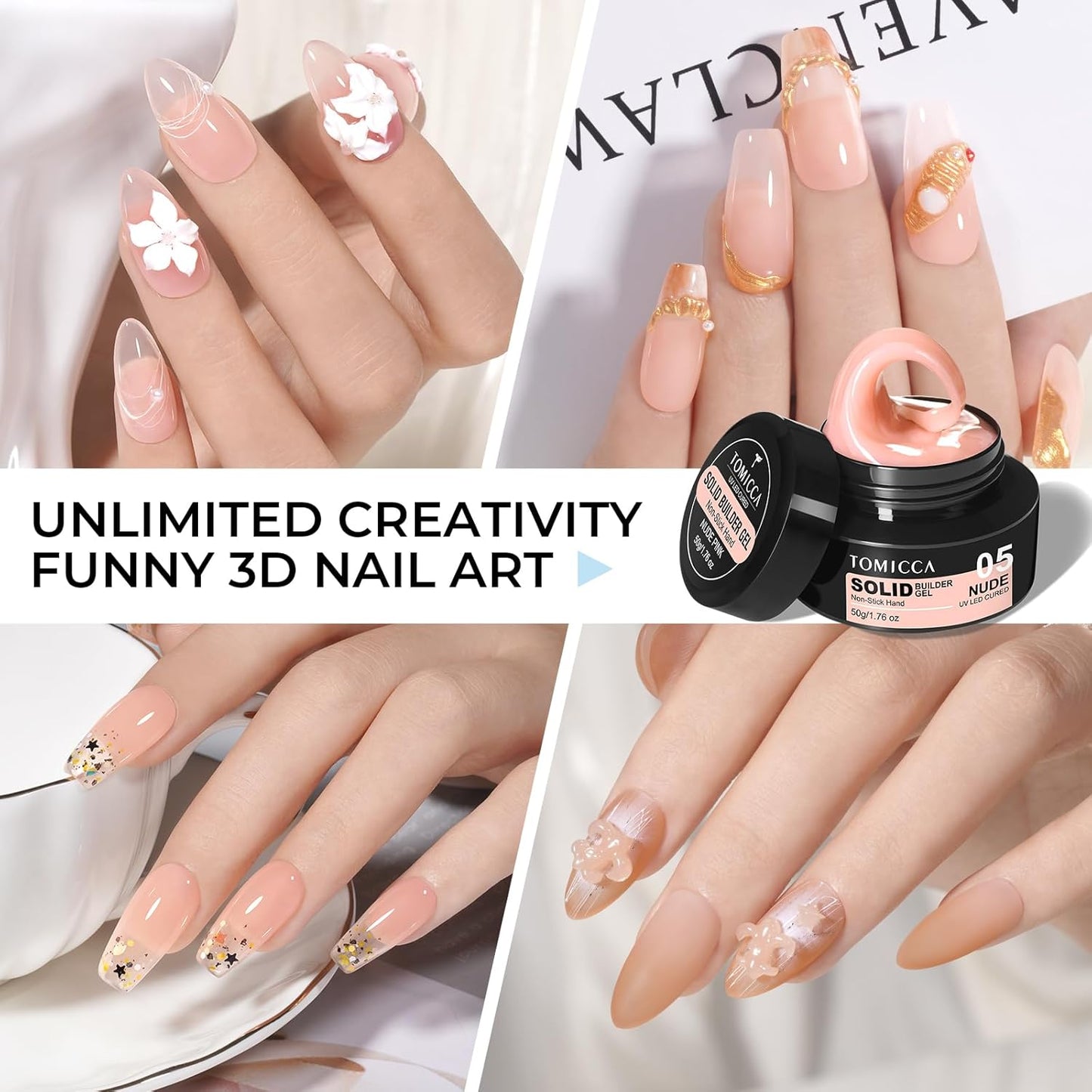 TOMICCA Hard Gel 3D Gel Nail Art Solid Builder Gel for Nails 50g 3D Nail Gel Sculpting Gel for Nail Art Non-Sticky Hand Hard Gel Carving Gel Nail Glue Extension Gel Nude