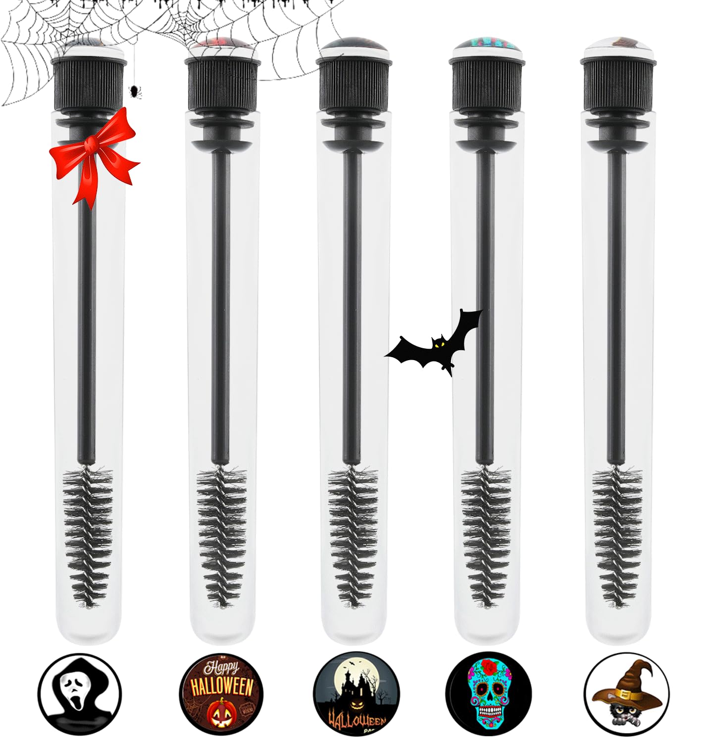 20 Pcs Disposable Mascara Wands Set,Include 10Pcs Crystal Lash Spoolies Brush and 10 Pcs Reusable Empty Eyelash Brush Tubes Halloween Party Decration