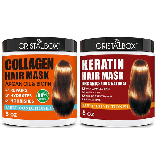2 Pack Collagen Hair Mask & Keratin Hair Mask,Keratin Hair Treatment,Hydrating Argan Oil Hair Repair Treatment Deep Conditioner Hair Mask for Dry Hair,Collagen with Biotin Hair Treatment Mask