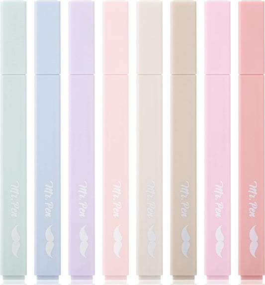 Mr. Pen- Aesthetic Highlighters, 8 Pcs, Chisel Tip, Muted Pastel Color, No Bleed Bible Highlighter Pastel, Highlighters Assorted Colors, Highlighter Set