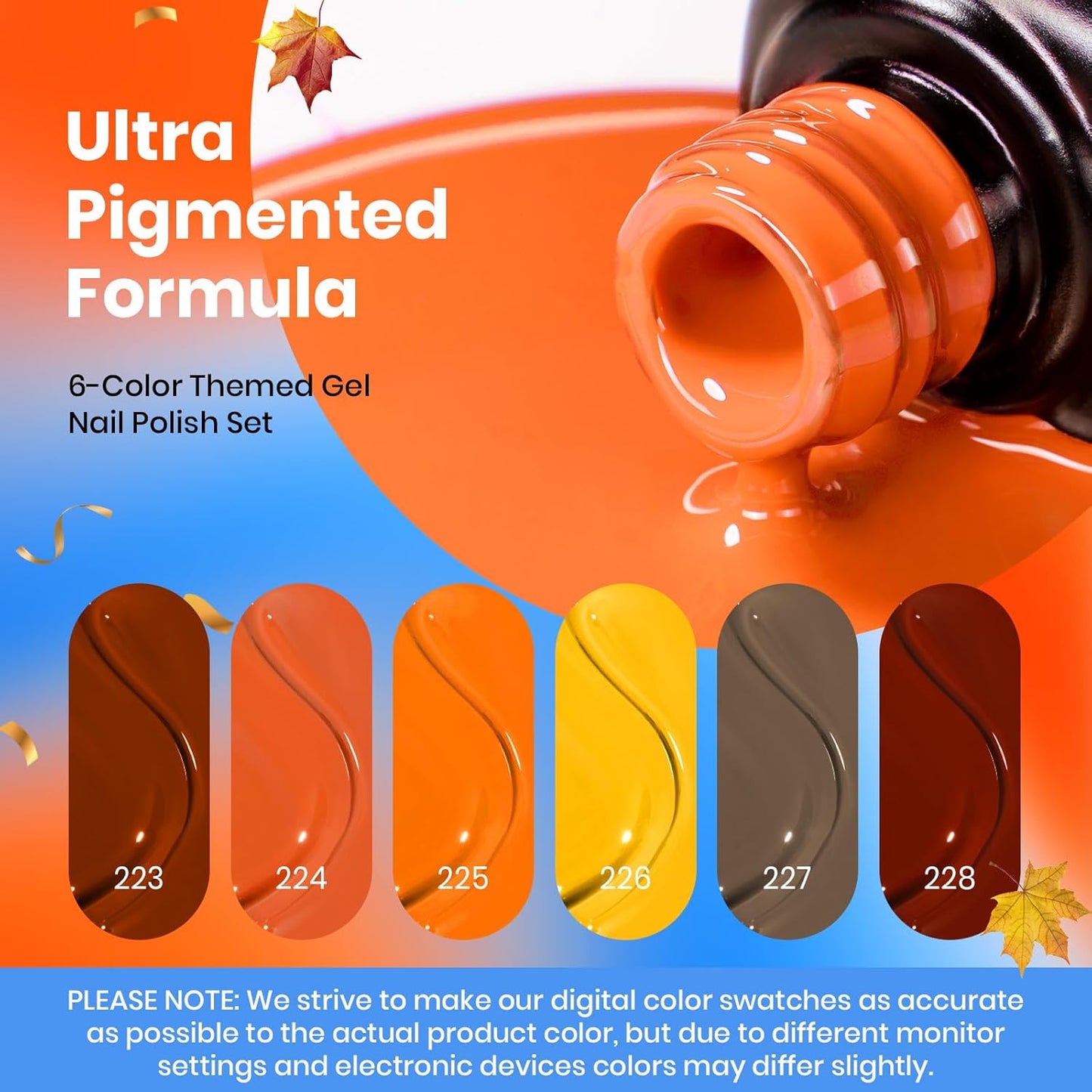 Beetles Fall Gel Nail Polish Set - 6 Colors Burgundy Red Orange Yellow Brown Gel Polish Kit for Nails, Autumn Leaves Soak Off UV LED Nail Gel Manicure at Home Gifts for Women