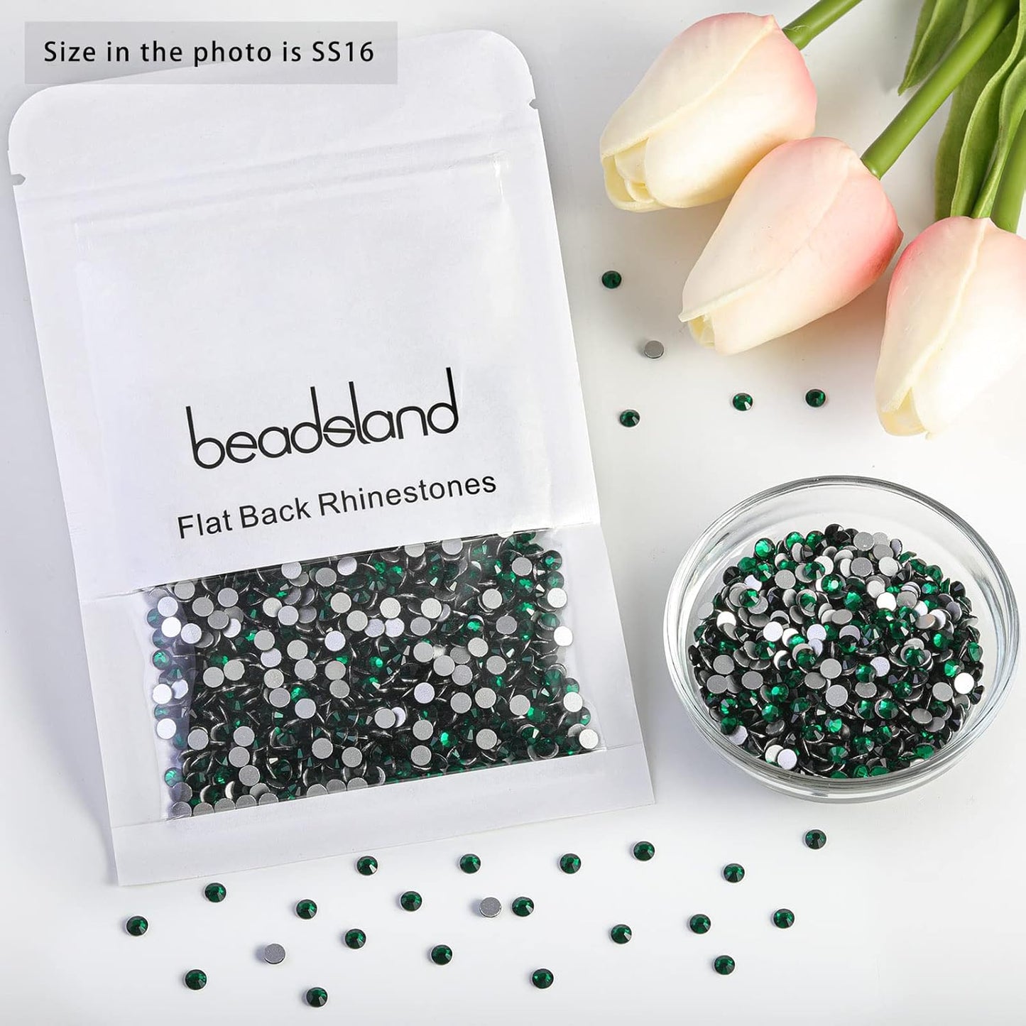 beadsland Flat Back Crystal Rhinestones Round Gems, Emerald (3.8-4.0mm) SS16/1440pcs