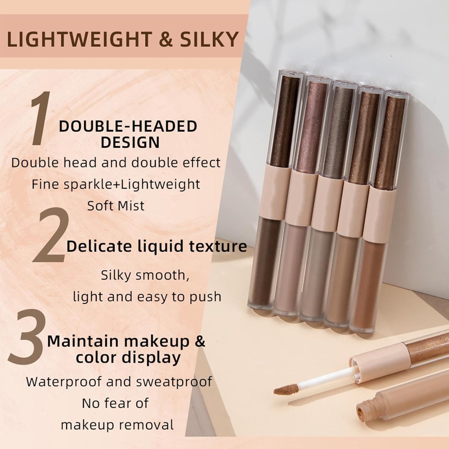 Silver Liquid Eyeshadow Matte Double Ended Glitter For Eyes Metallic Eyeshadow Pencil Primer Base Quick Drying Waterproof Long Lasting Highlight Stick Shadow Pen Eye Makeup (#2)
