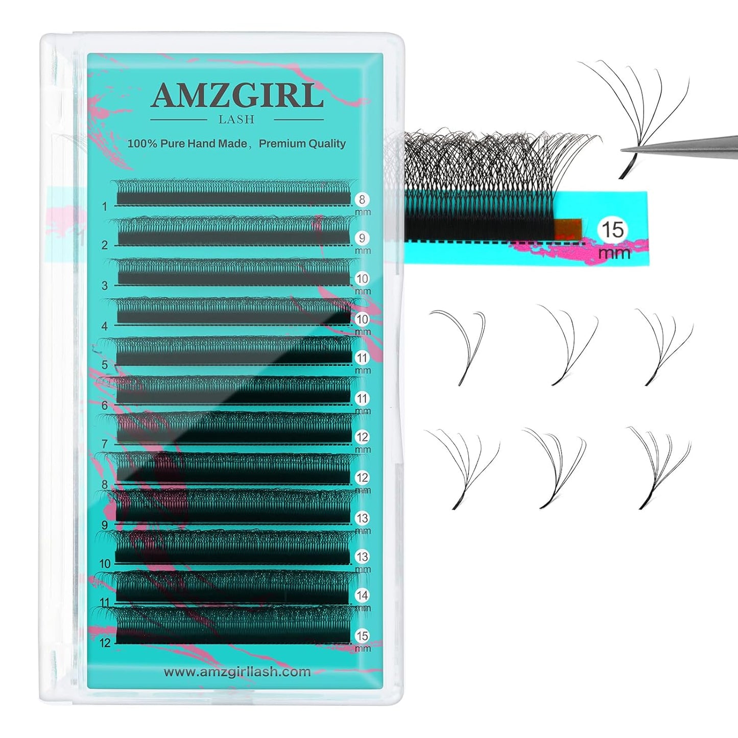 Eyelash Extensions 5DW C Curl,Lash Extensions Mixed Tray Supplies Individual Lashes Premium Classic Lash Soft Matte Dark Professional Eyelashes Extension(8-15mm)