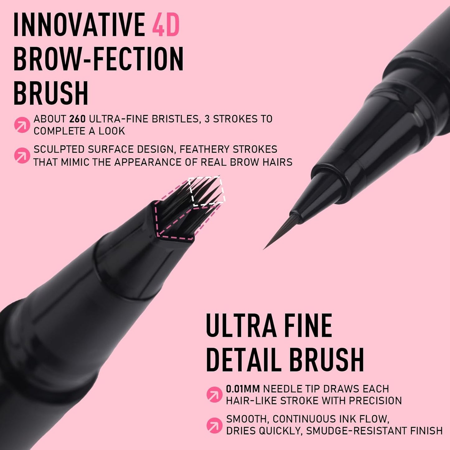 Dual Ended Microblading Eyebrow Pen - 2 in 1 Liquid Eyebrow Pencil with Brow-Fection Angled Brush & Precise Detail Brush-Tip, Shapes & Fills HairLike Looking Brows, Lasts All-Day, Soft Black