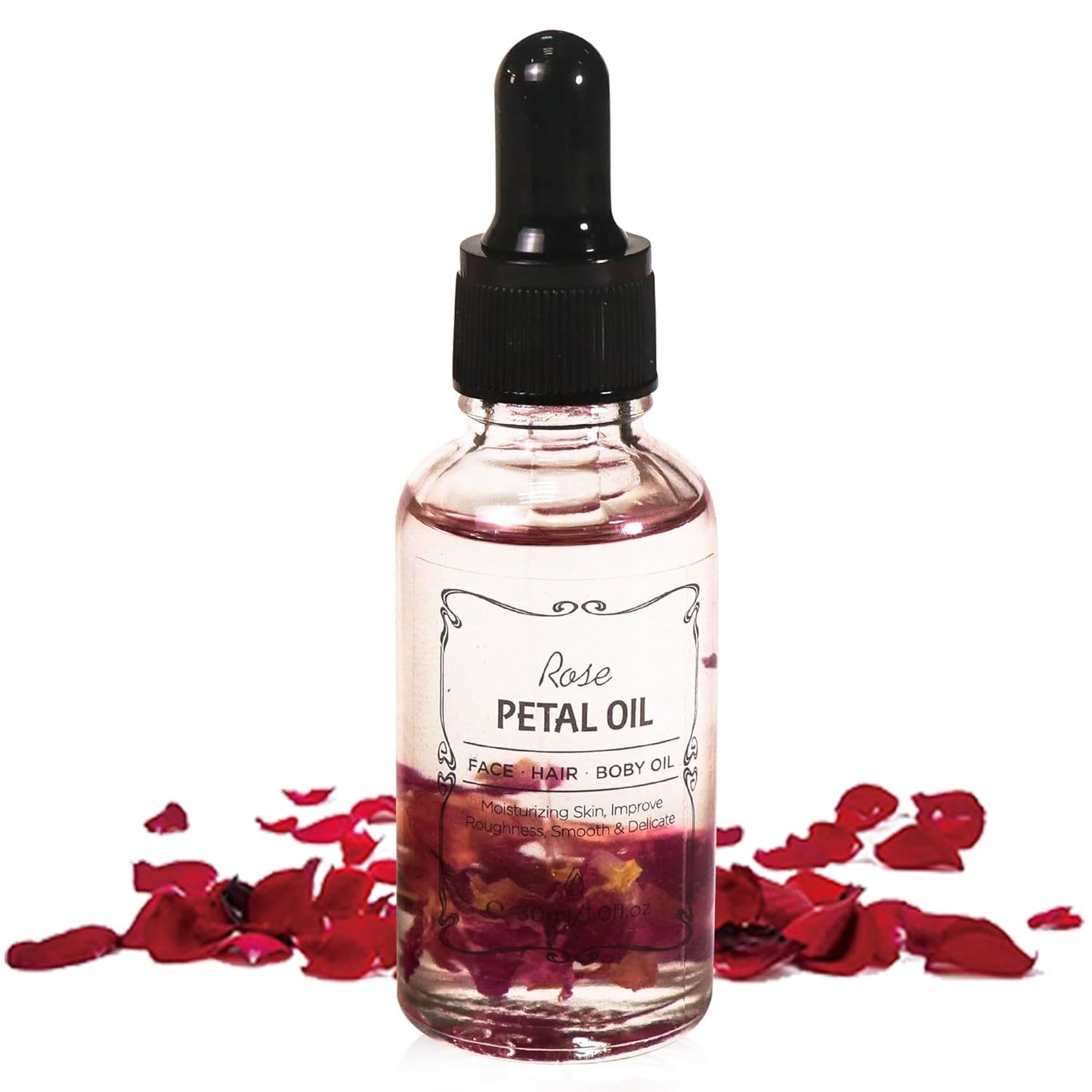 Rose Essential Oil with Flower Petal, Sunflower Seed, Olive Fruit Natural Massage Oils for Nails, Hair, Body, Face Moisturizing Skincare Oil Serum Dry Hair Strengthening Treatment All Types 30ml