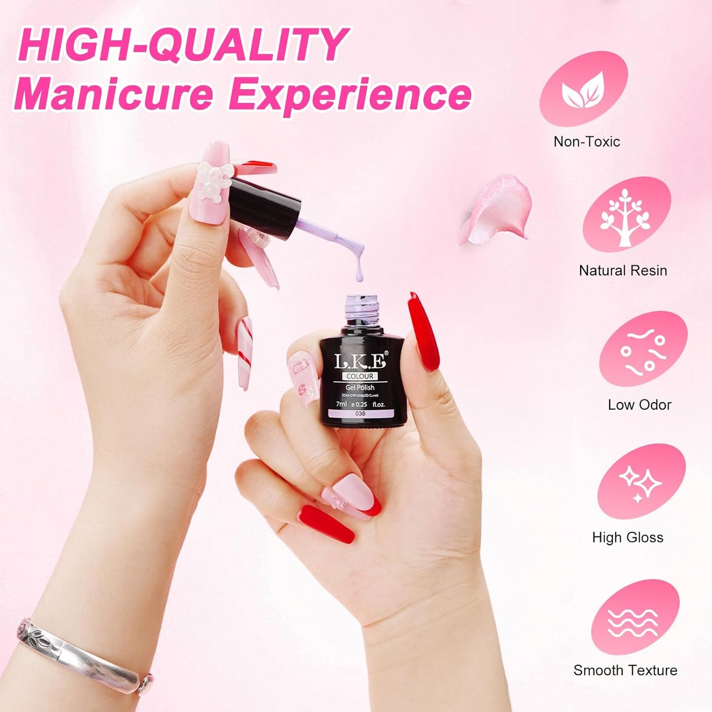 LKEE Gel Nail Polish Kit with U V Light 108W, 65 Pcs Gel Nail Polish Set All Season Gels Nail Kit Essential Manicure Tools for DIY Nails Art Gifts for Women (D3-36SET-SKU3-012001)