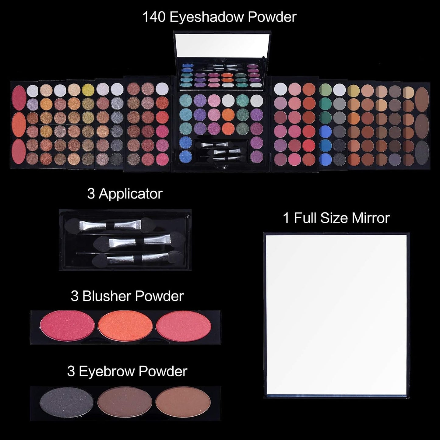 All In One Makeup Kit 142 Ultimate Colors Matte Shimmer Eyeshadow Palette Colorful Gifts For Women 3 blush 3 Sponge Brushs 3 Eyebrow Powder Professional Cosmetics Fashion Women Makeup Case Full Make U