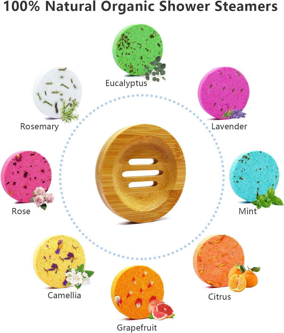 Shower Steamers Aromatherapy - 8 Pack Organic Shower Bombs with Natural Essential Oil, Self Care and Stress Relief Birthday Gifts for Women Men, Home Spa Gifts for Her Mom Wife, w/Tray