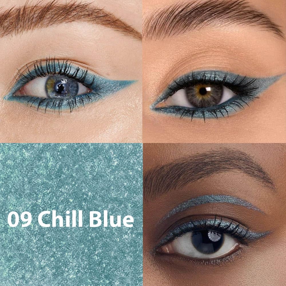 evpct 1Pcs Sky Royal Cobalt Cold Blue Color Gel Glitter Eyeliner Pencils Set for Women Waterline Waterproof Smudge Proof lapiz de ojos delineador de ojos contra el agua Eye Liner Makeup, 09# Cold Blue