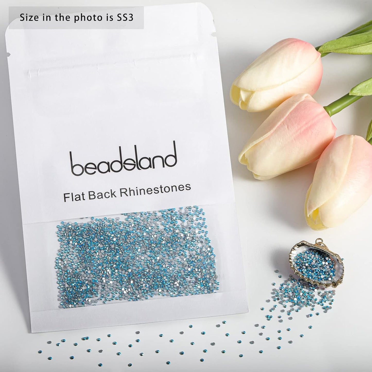 Beadsland 1440 Pieces Flat Back Crystal Rhinestones Round Gems,Aquamarine AB,SS3,1.2-1.4mm