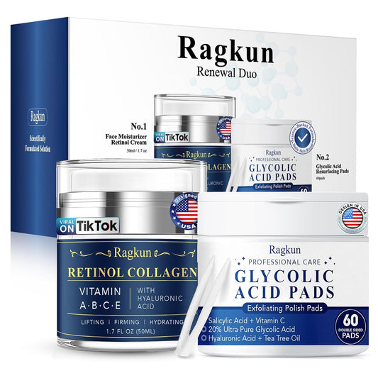 Retinol Cream for Face, Collagen Neck Creams for Tightening and Firming, Anti Aging Facial Moisturizer for Women & Men, Instant Face Lift Wrinkle Cream with Glycolic Acid Pads