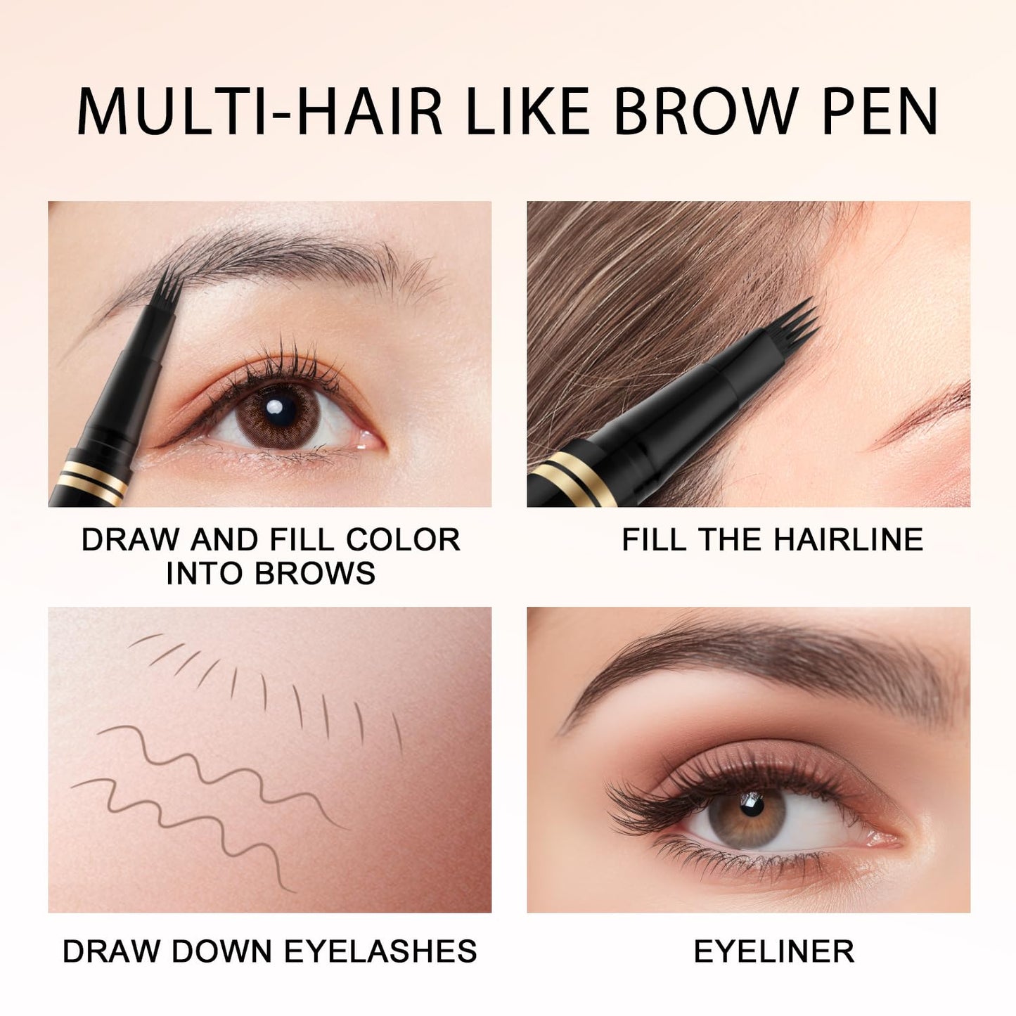 Eyebrow Pen,2-in-1 Waterproof Eyebrow Pencil with 4 Tip Microblading Brow Pen and Ultra-Precise Brow Pencil,with Dual-ended Eyebrow Brush,Eyebrow Makeup for Natural Looking - Grey