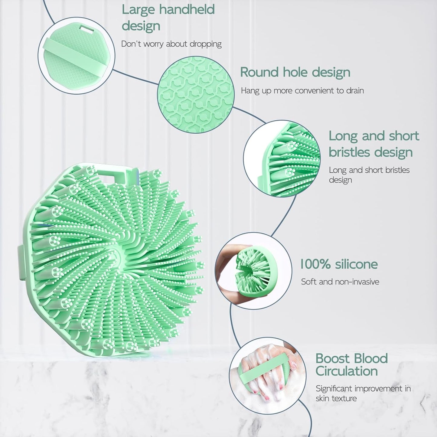 Silicone Body Scrubber, Exfoliating Body Wash Scrubbers Exfoliator, Shower Body Brush for Effective Showering Exfoliation and Gentle Massage (Green)