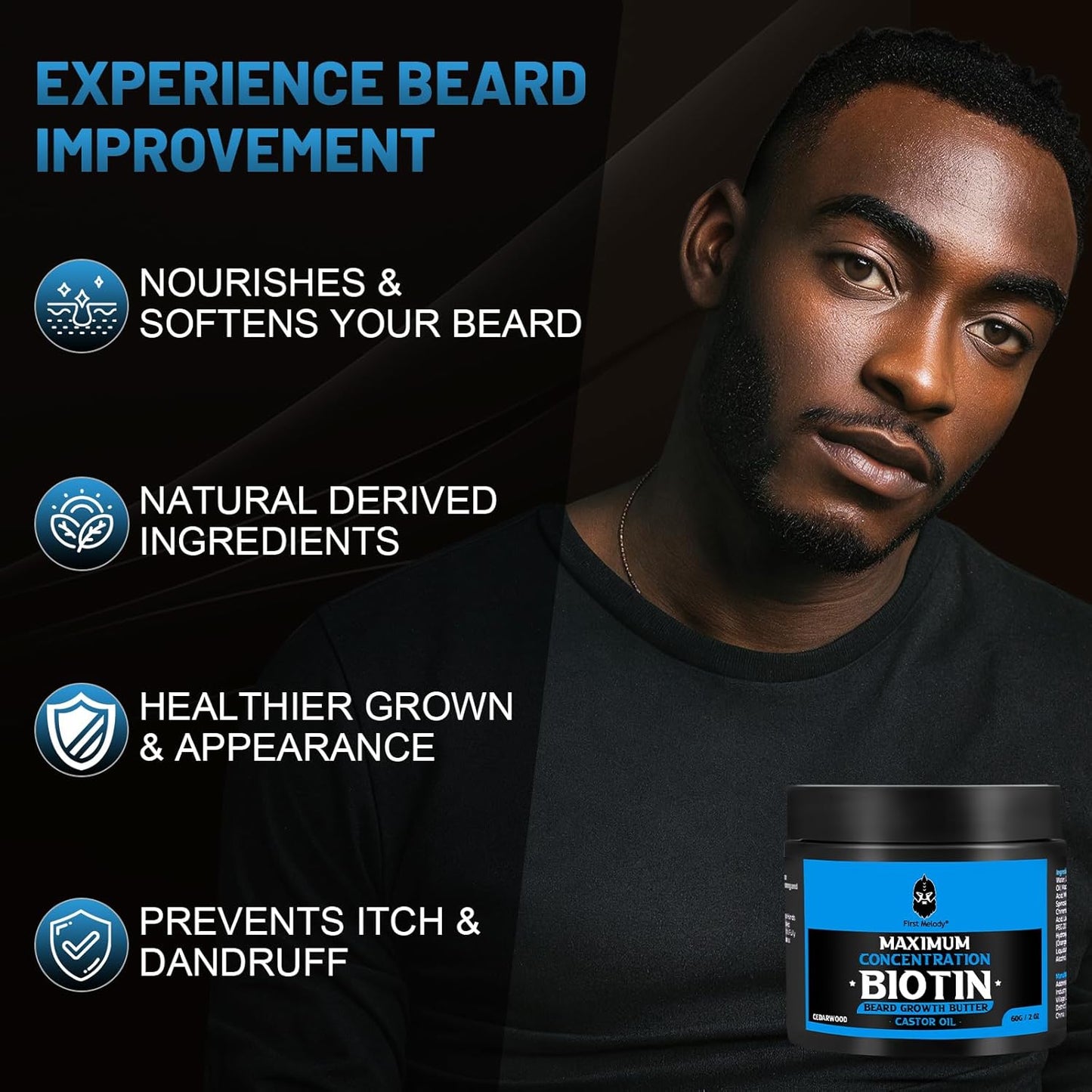 Beard Butter,Maximum Concentration Biotin,with Castor Oil and Argan & Jojoba Oils, Promotes Beard Growth, Styles, Strengthens & Softens Beards ,Unruly Beards While Relieving Itch,2 Ounce*2(2 Pack)