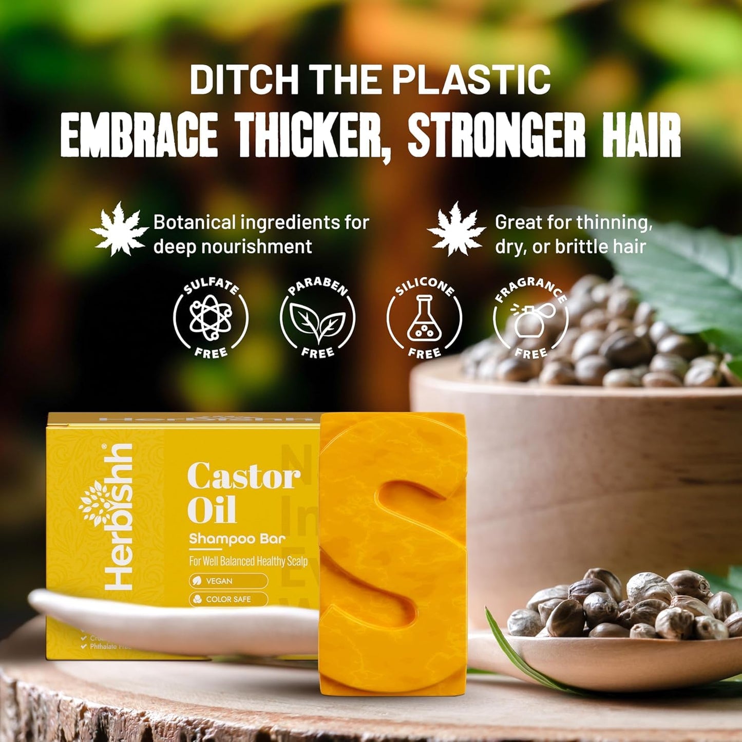 Herbishh Castor Oil Shampoo Bar – Nourishing Solid Shampoo Bar for Hair Growth & Thinning Hair – Castor Oil Shampoo Soap for Moisturized Scalp – Natural Soap 3.53 oz Pack of 3