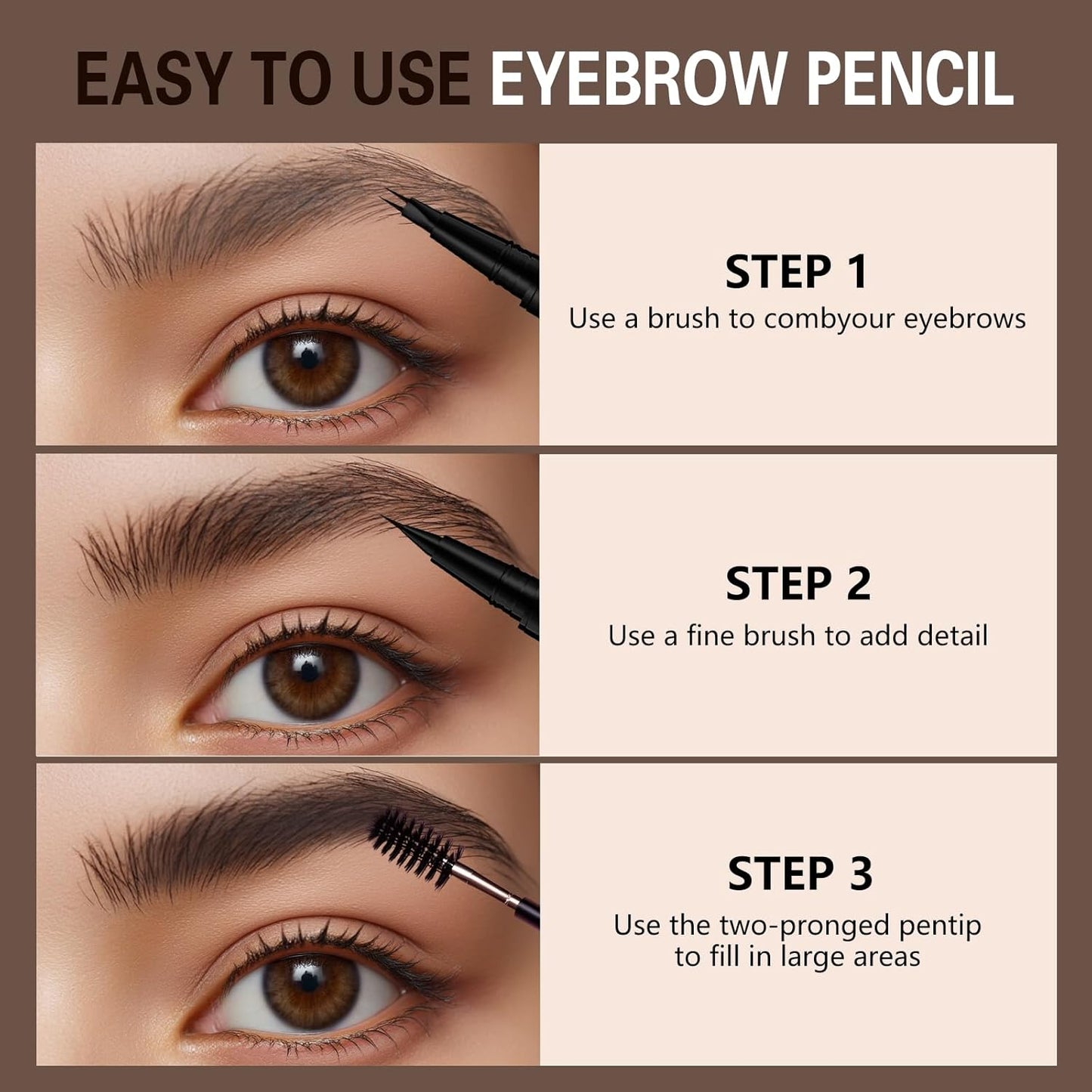 Microblading Eyebrow Pen, Dual-Ended Brow Pencil with 2-Fork-Tip and Precise Brush, Waterproof Longer Lasting Eyebrow Pencil, Microblade Eyebrow Pencil Create Natural Hair-Like Strokes (Light Brown)