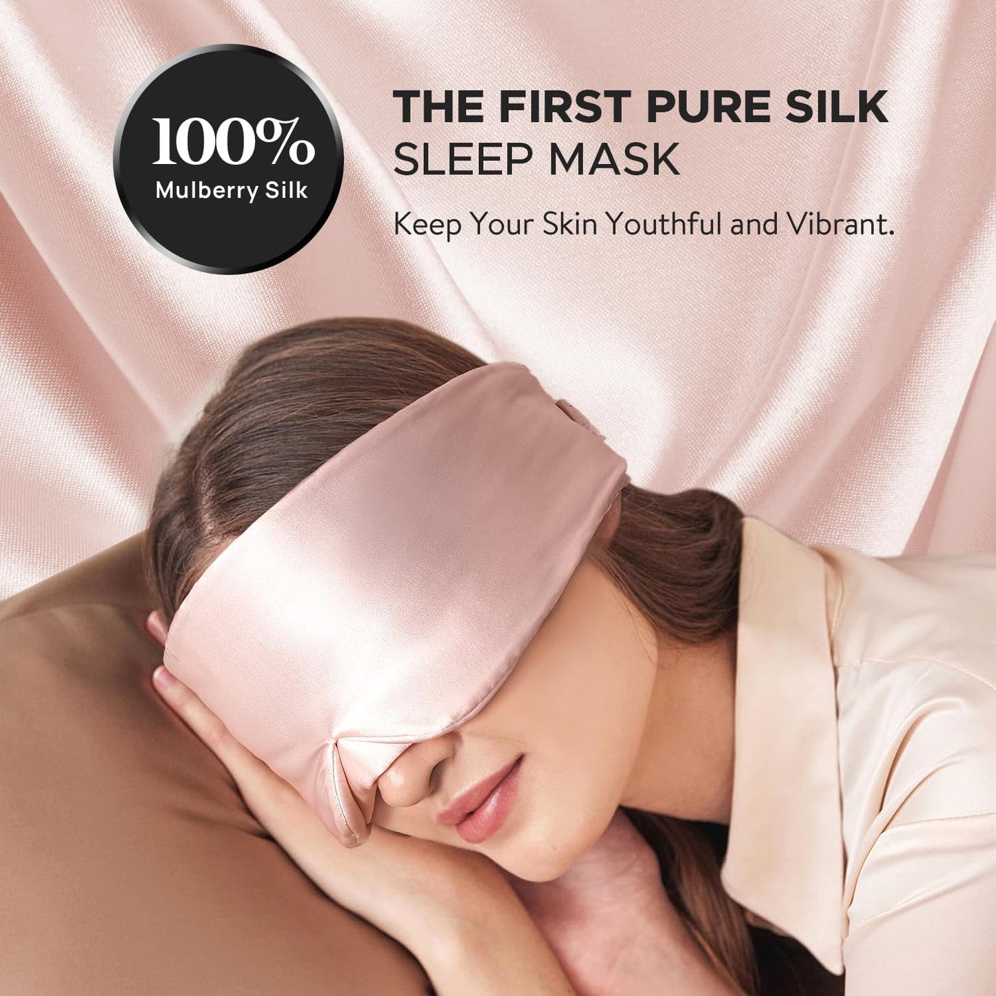 LitBear Silk Sleep Mask for Side Sleeper, Eye Mask Sleeping for Women Men 100% 22 Momme Pure Mulberry Silk, Face-Hugging Padded Eye Cover for Sleeping with Adjustable Band (Pink)
