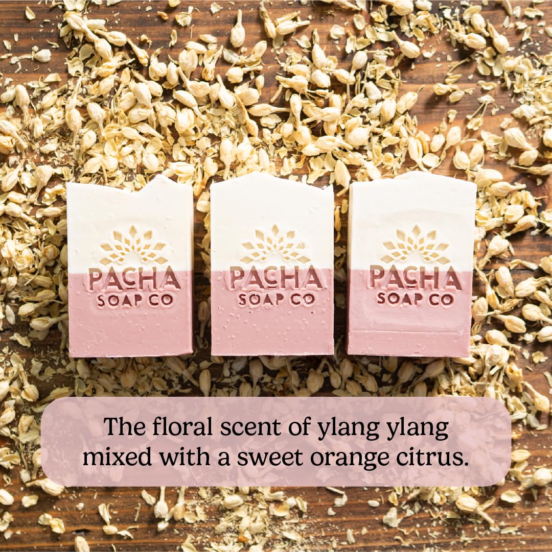 Pacha Soap Co. Bar Soap - Premium, Handcrafted, Hydrating, Natural Face Wash, Hand Cleanser, Body Wash, Soothing Essential Oils (Jasmine Gardenia, 5-Pack, 4 oz ea)