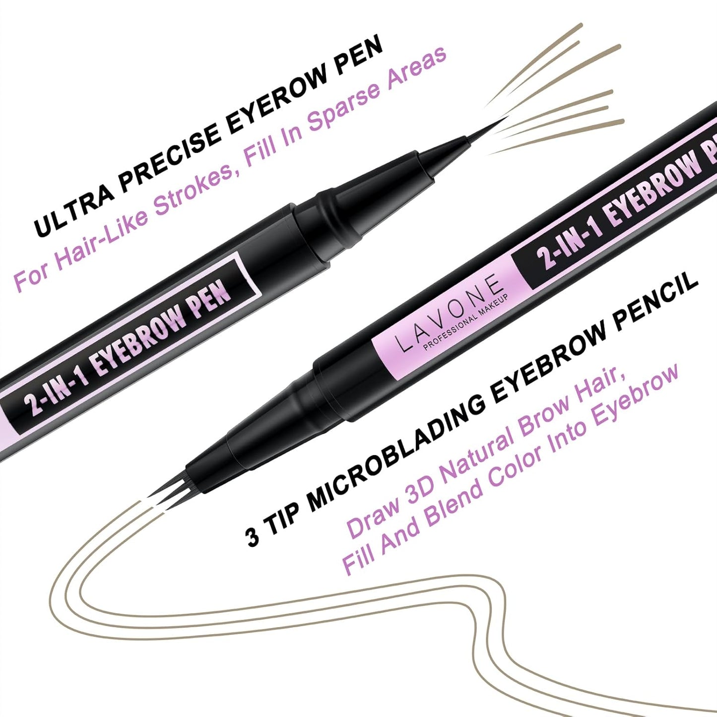 LAVONE Eyebrow Pencil, 2-In-1 Waterproof Eyebrow Pen, with 3 Tip Microblading Eyebrow Pen and Ultra-Precise Brow Pencil, Dual-ended Eyebrow Brush, for Eyebrow Makeup - Blonde