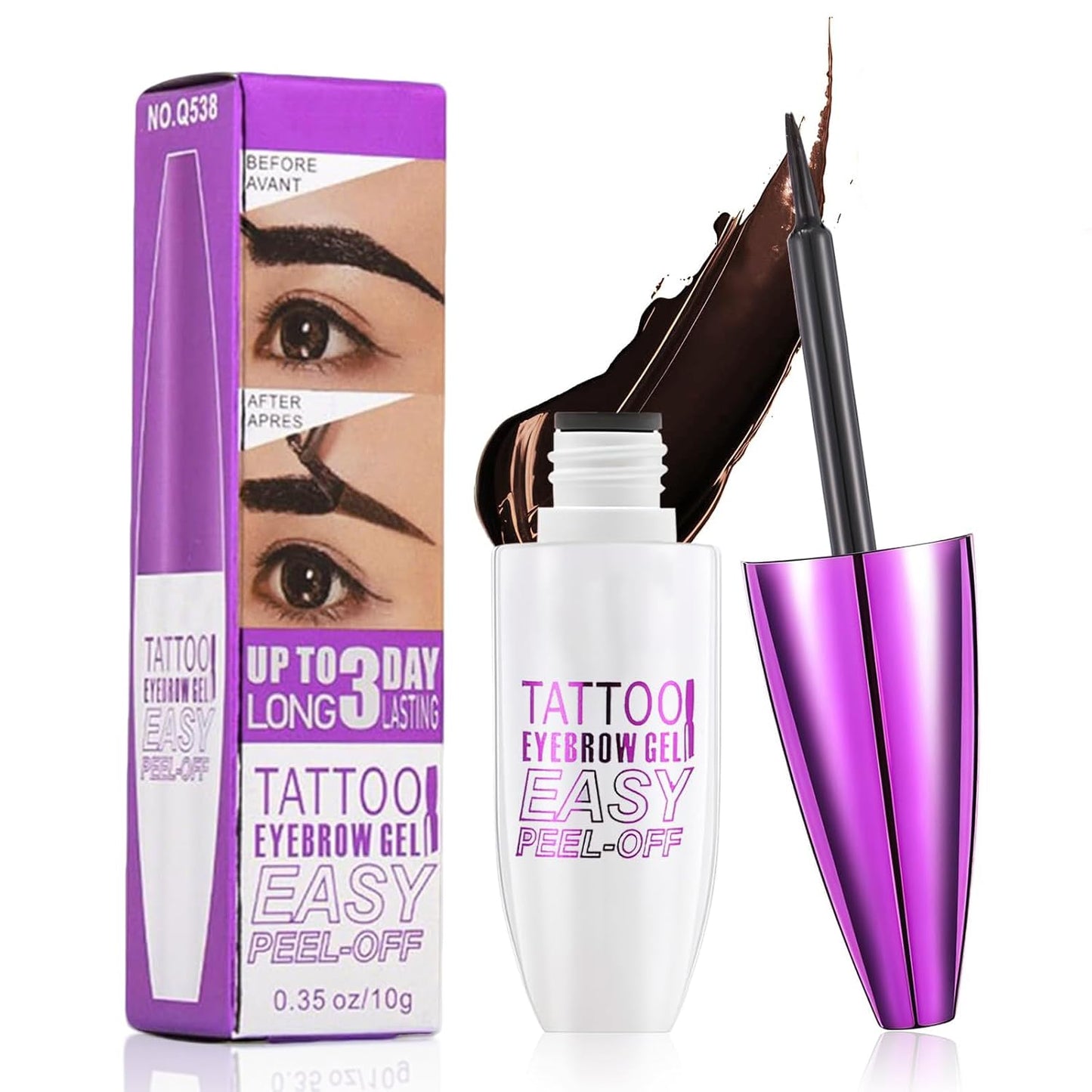 Tattoo Eyebrow Gel Easy Peel Off - Dark Brown, Waterproof & Long Lasting Up to 3 Days, Semi-Permanent Peel Off Brow Dye Gel for Sparse Brows, Transfer-proof, Natural Color for Fuller Defined Brows