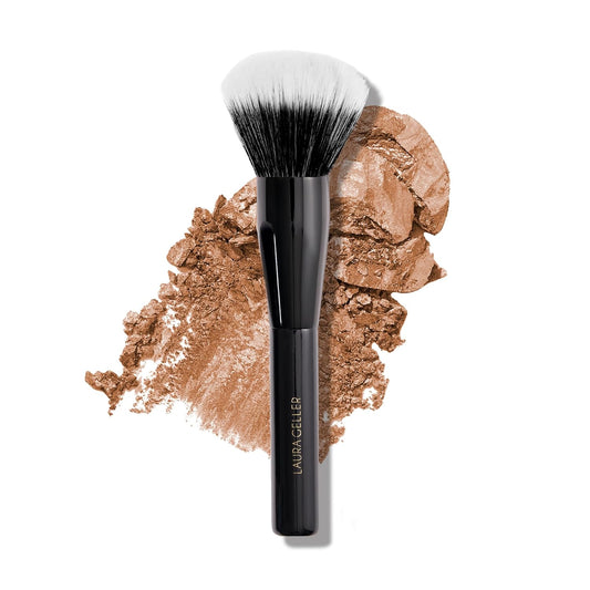 LAURA GELLER Full Face Powder Makeup Brush with Wooden Handle in Midnight Black – Foundation, Setting Powder, Blush, Bronzer, Highlighter and Luminizers – Sheer, Even Application and Blending Makeup