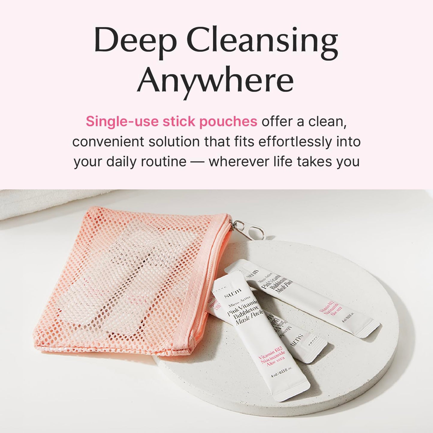 SU:M Micro-Active Pink Vitamin Bubbletox Mask Pack (0.13 fl oz x 14ea) - Korean Skincare – Deep pore cleansing, hydration with Fermented Pink Vitamin 12, Hibiscus, Kaolin & Bentonite