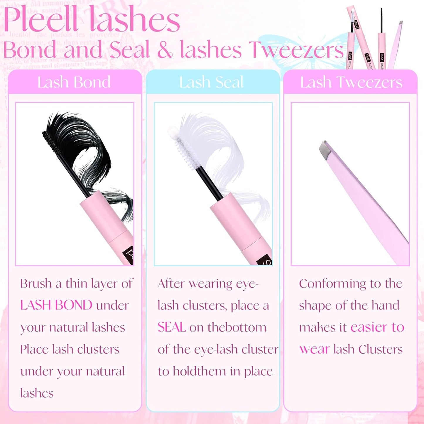 Fluff Lash Clusters Kit Wispy Lash Extension Kit 10-18MM Natural Lashes Clusters 180PCS Cluster Eyelash Extensions with Lash Bond and Seal and Lash Applicator DIY Eyelash Extension Kit by Pleell