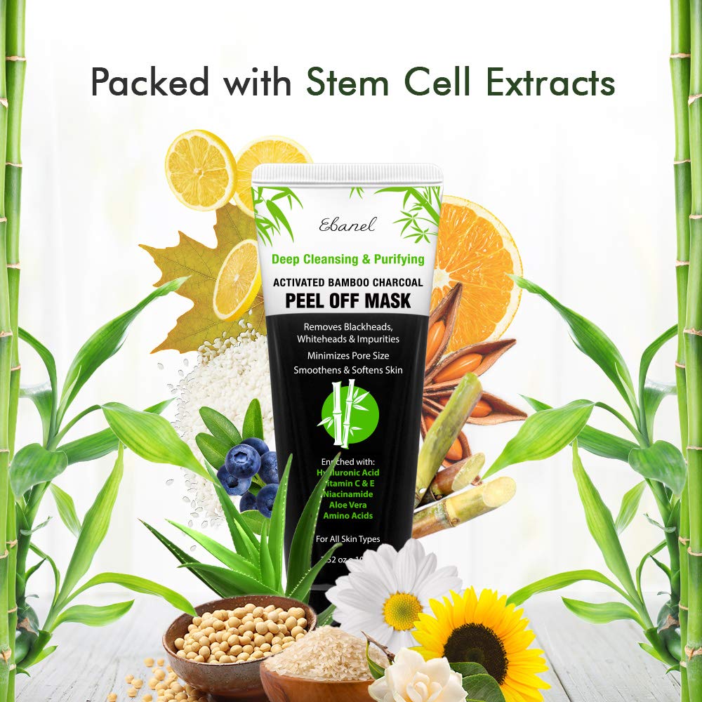 Ebanel Charcoal Peel Off Face Mask Applicator Set, Deep Pore Cleansing Minimizer Blackhead Remover with Niacinamide, Hyaluronic Acid, Vitamin C, Green Tea, Deep Cleanse Black Masks Peel Off Gel Mask