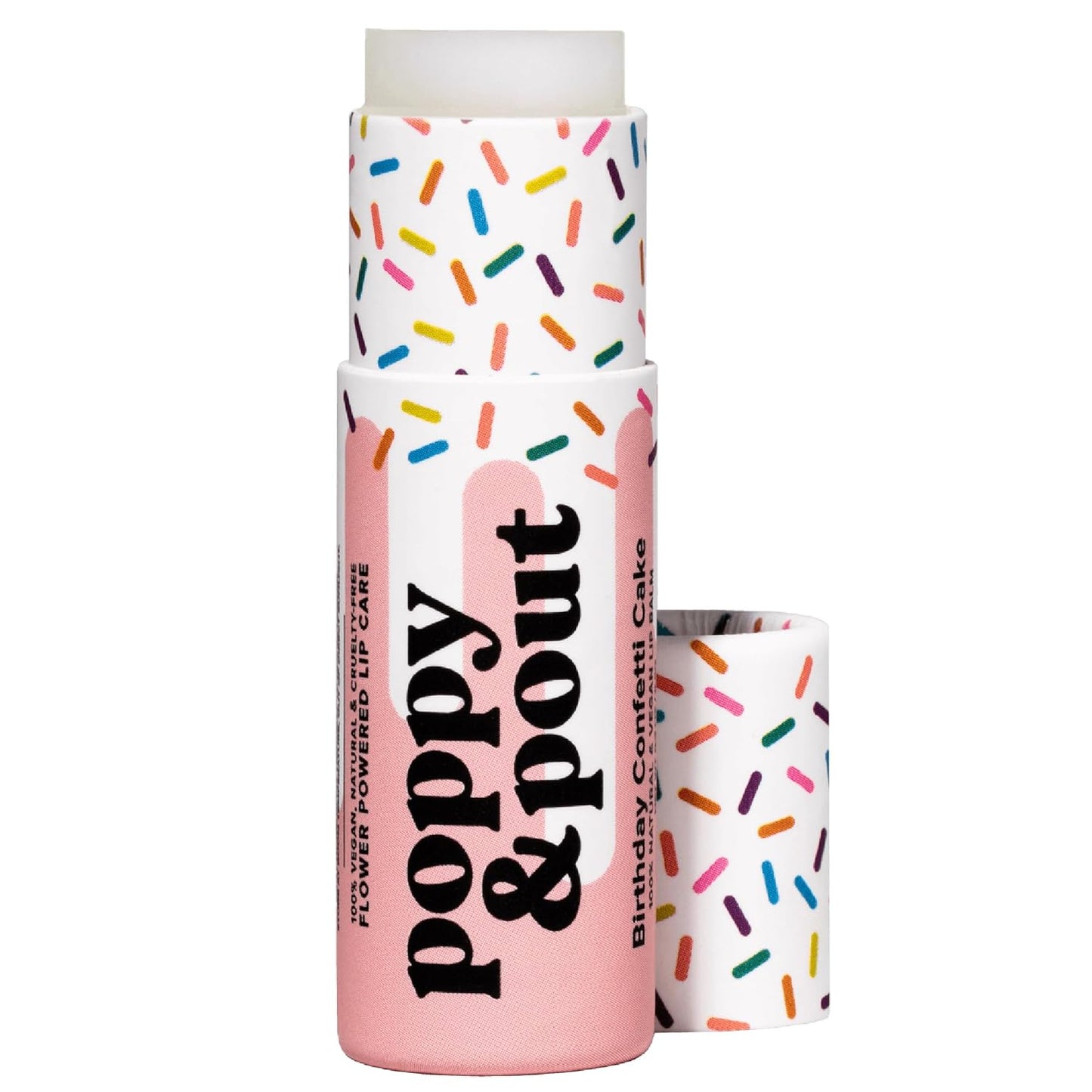 Poppy & Pout Birthday Cake Jumbo Lip Balm | All Natural Lip Balms & Moisturizers | Hydrates with Beeswax, Vitamin E, Organic Coconut Oil | Cruelty-Free | Lip Balm in Recyclable Cardboard Tube (Pink)
