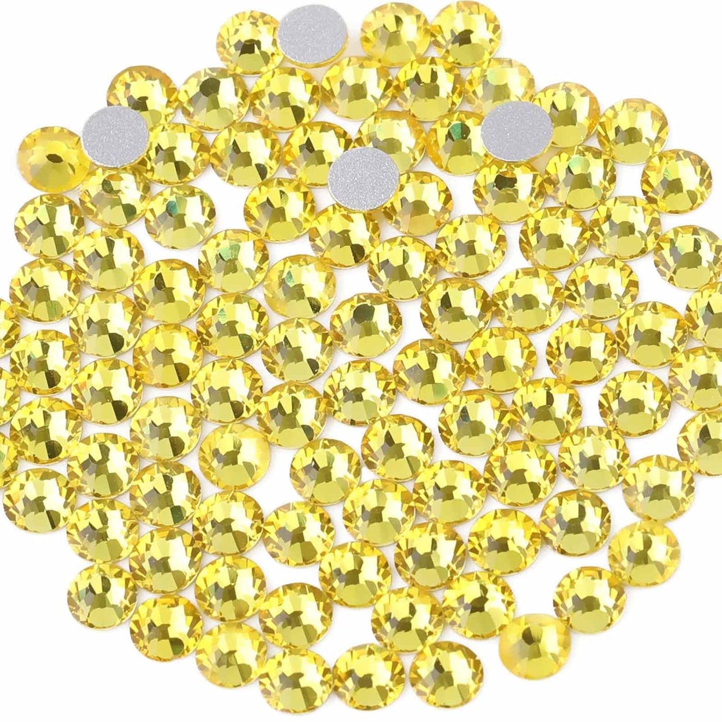 Beadsland 144pcs Flat Back Crystal Rhinestones Round Gems for Nail Art and Craft Glue Fix, Lemon Yellow, SS40, 8.4-8.7mm