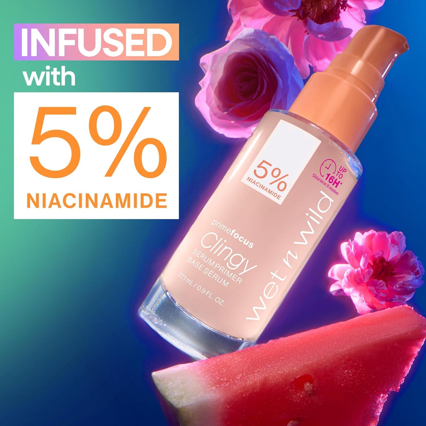 wet n wild Prime Focus Clingy Serum Primer, Hydrating & Brightening with 5% Niacinamide & 8% Glycerin, Long-Lasting 16-Hour Wear, Dewy Finish Skin-Enhancing Formula, Cruelty-Free