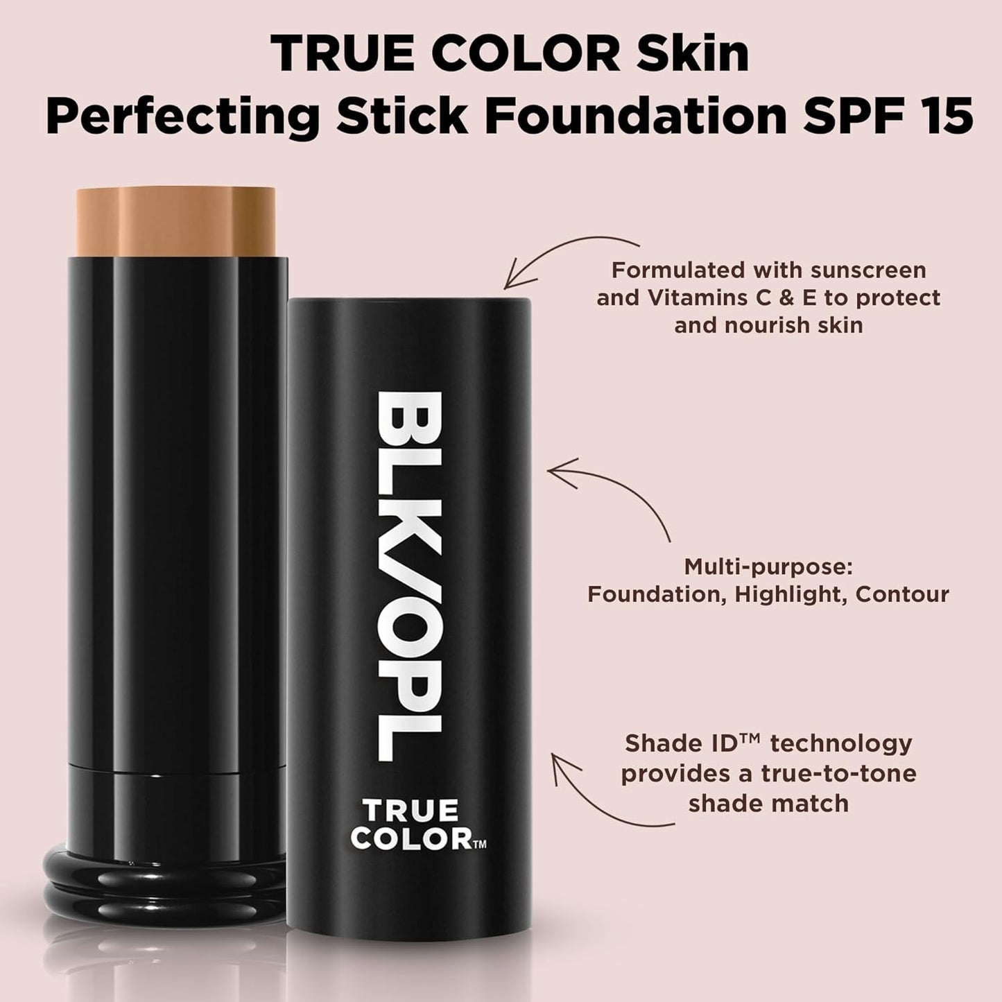 BLK/OPL Skin Perfecting Foundation Stick, SPF 15 Buildable & Blendable Face Foundation Makeup with Matte Finish - Full Coverage, Color Correcting & Sculpting - Hypoallergenic (Ebony Brown)